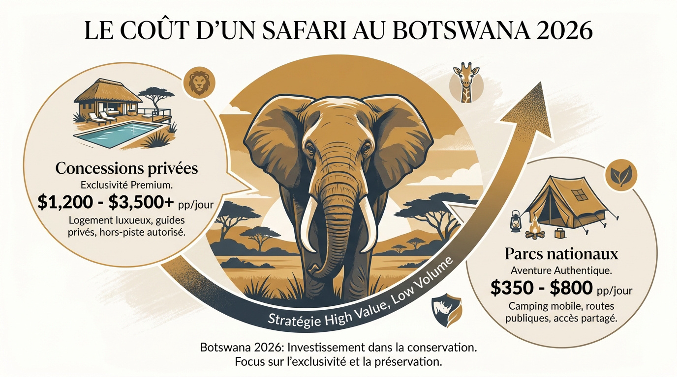 Comparaison des coûts entre parcs nationaux et concessions privées au Botswana