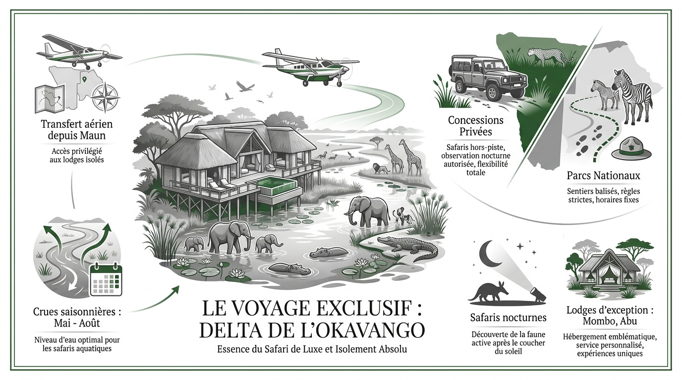 Vue aérienne des canaux du Delta de l'Okavango au Botswana