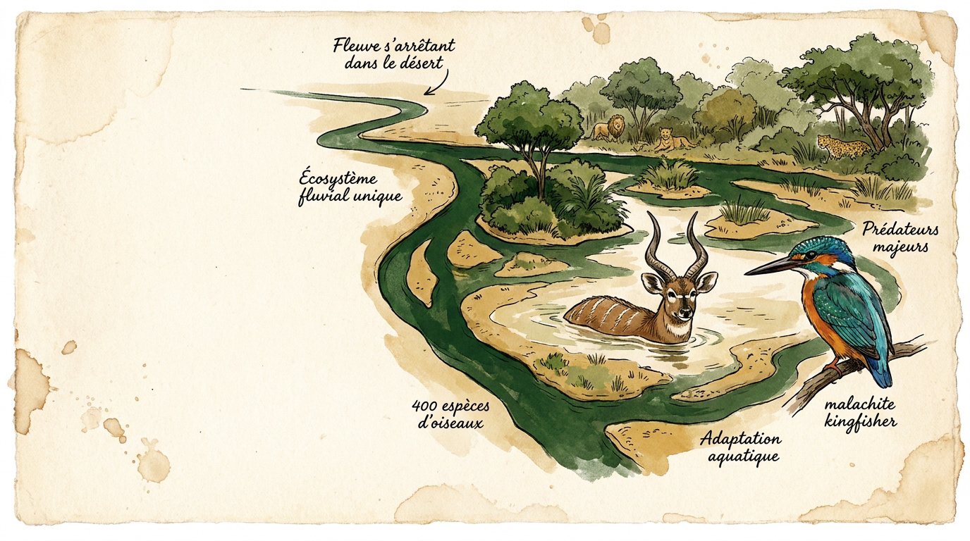 Vue aérienne des canaux sinueux du delta de l'Okavango au Botswana