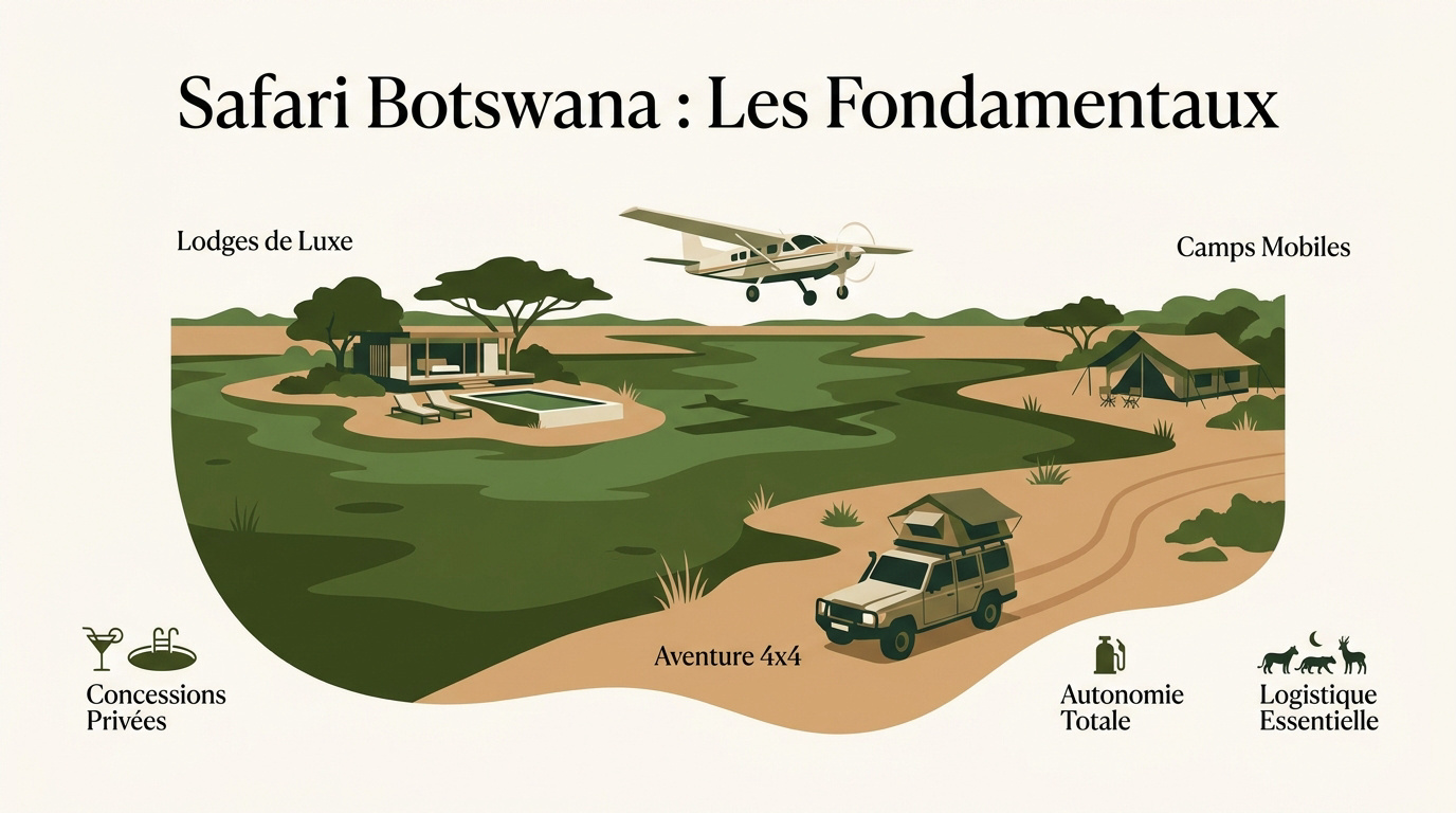 Véhicule 4x4 équipé pour un safari au Botswana