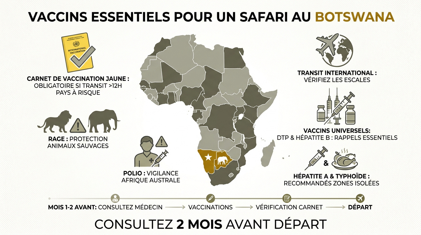 Liste des vaccins conseillés pour un voyage en brousse au Botswana